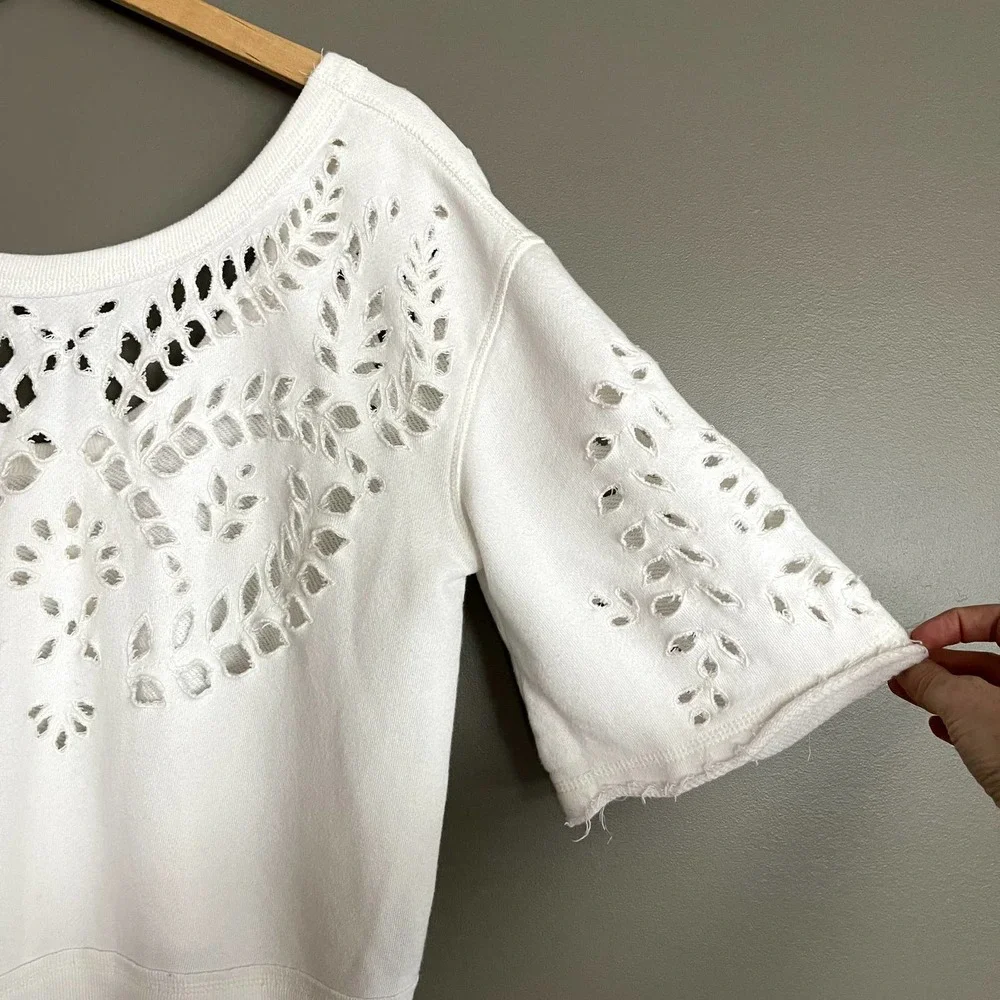 Free People Crumpette Cutwork Print Top Size XS Ivory Cropped Sweatshirt‎ Eyelet